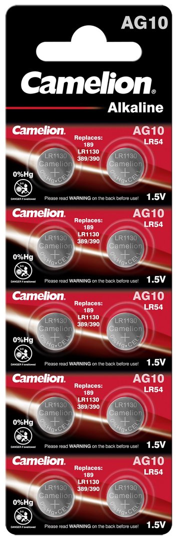 Camelion Knopfzelle AG10 LR54 389  10er Karte