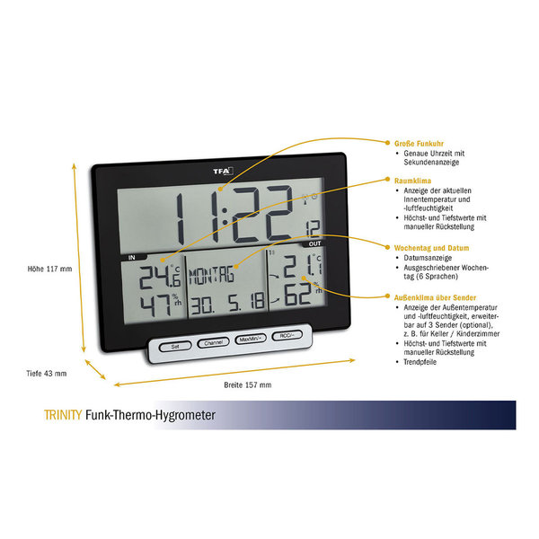 TFA Trinity Funk-Thermometer - Hygrometer inkl. Funksender