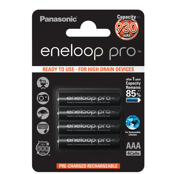 Panasonic eneloop Pro AAA-Akku 4er Blister 1,2V - 950mAh Ni-MH