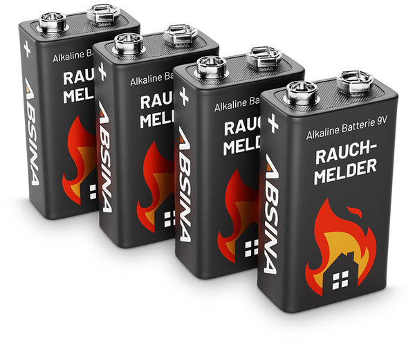Absina 9 Volt Batterie für Rauchmelder 4er Pack